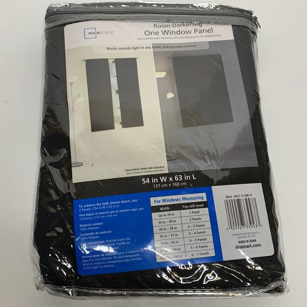 Mainstays | Room Darkening One Window Panel | Black Curtains | No Light Windows